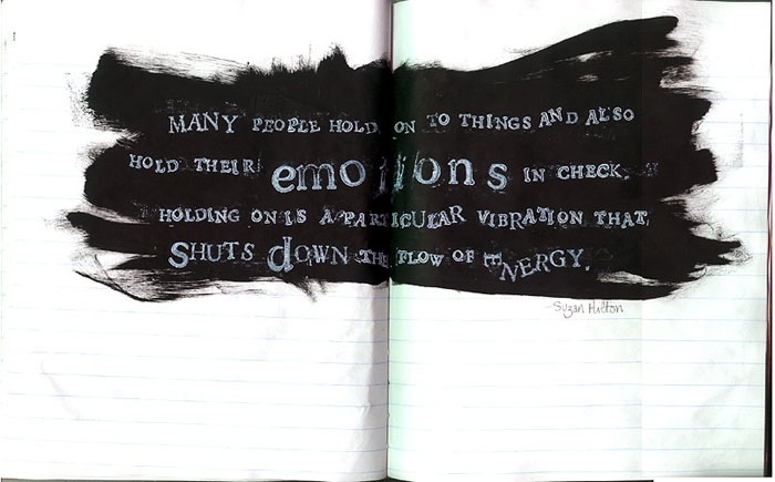 Black gesso art journaling - decluttering quote