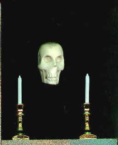 Skull and candles in Edgar Allan Poe shrine