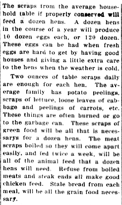 1917 article about raising hens, from Olympia Washington newspaper