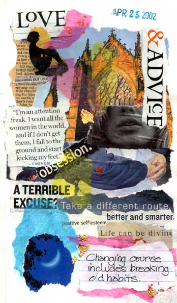 A collage page from my daily collage journal, April 2002