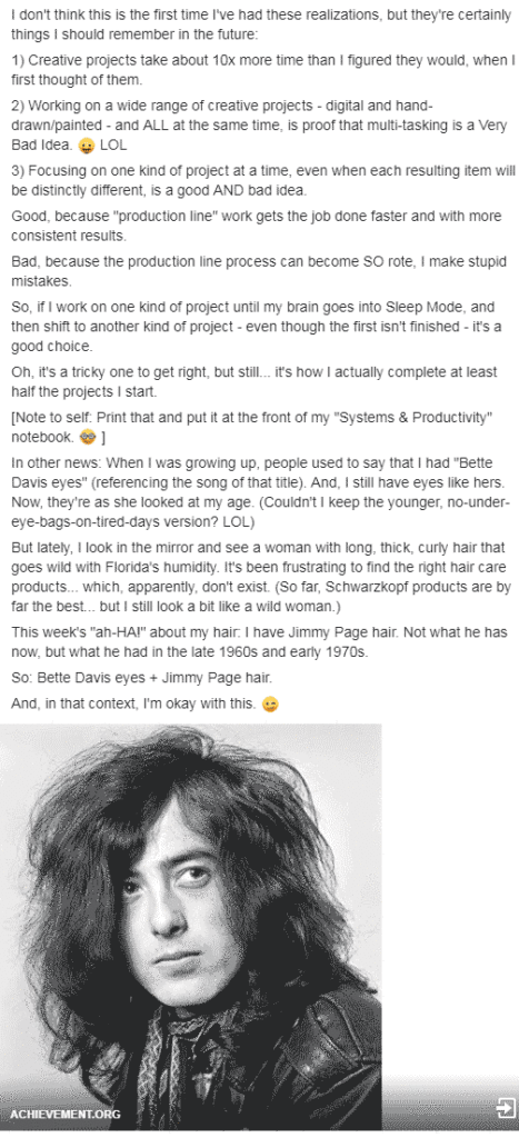 Aisling's FB post about creativity, big eyes, and unruly hair
