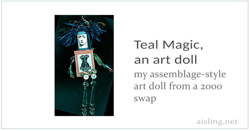 Teal Magic, a handmade assemblage art doll