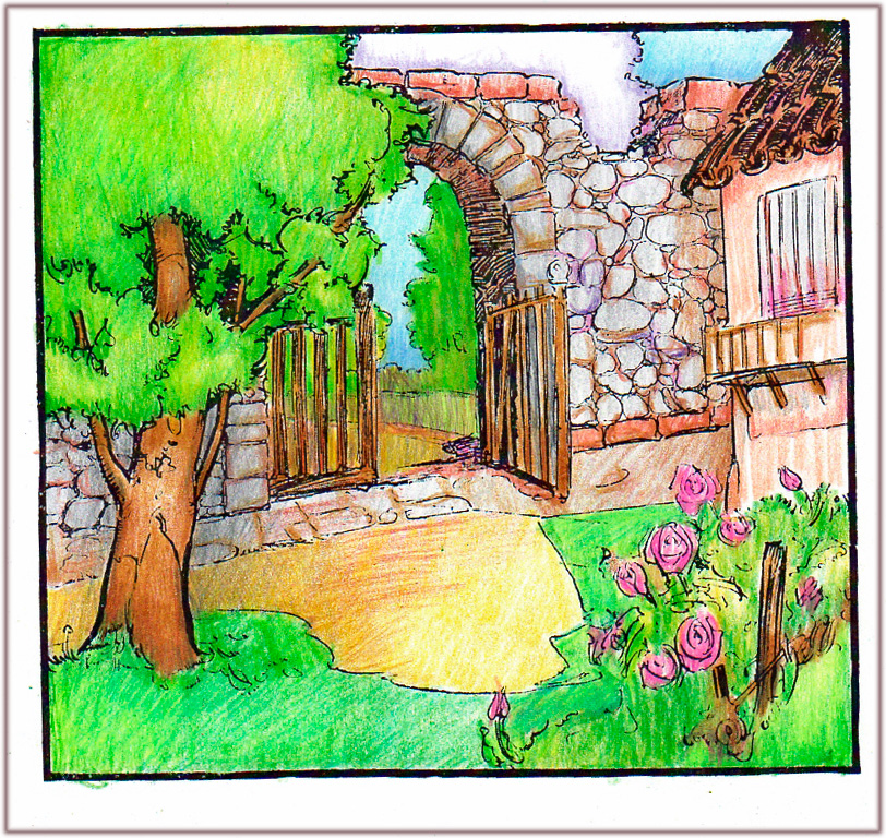 Garden scene from Relaxing Country Scenes coloring book